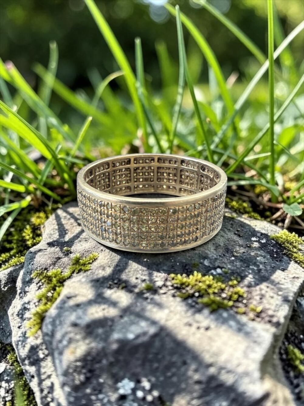 14k Yellow Gold Pavé Diamond Wide Band Eternity Ring